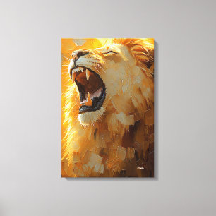 Roaring Lion in Dynamic Impasto Art Leinwanddruck