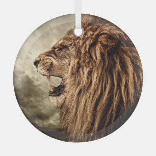 Roaring Lion: Majestic Vintag Art. Ornament Aus Glas