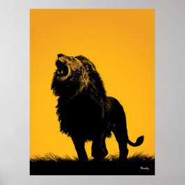 Roaring Lion Poster - Schwarze Silhouette auf Gelb