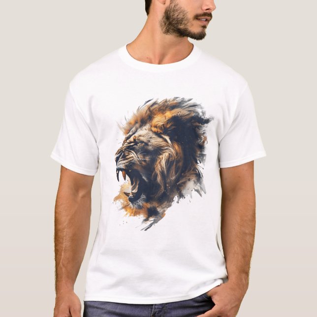 Roaring Majesty - Fierce Lion Art Design T-Shirt (Vorderseite)