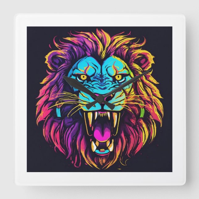 "Roaring Majesty Tiger Face Wall Clock" Quadratische Wanduhr (Vorderseite)