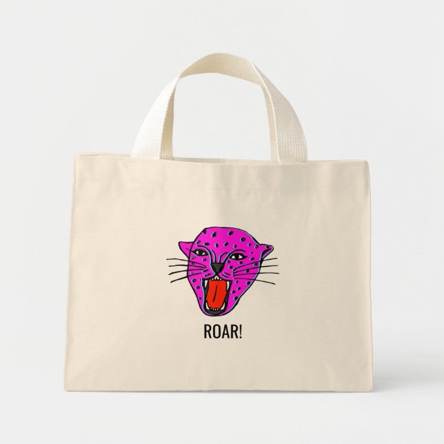 Roaring Panther Tote Bag - Fett Pop Art Style Mini Stoffbeutel (Vorne)