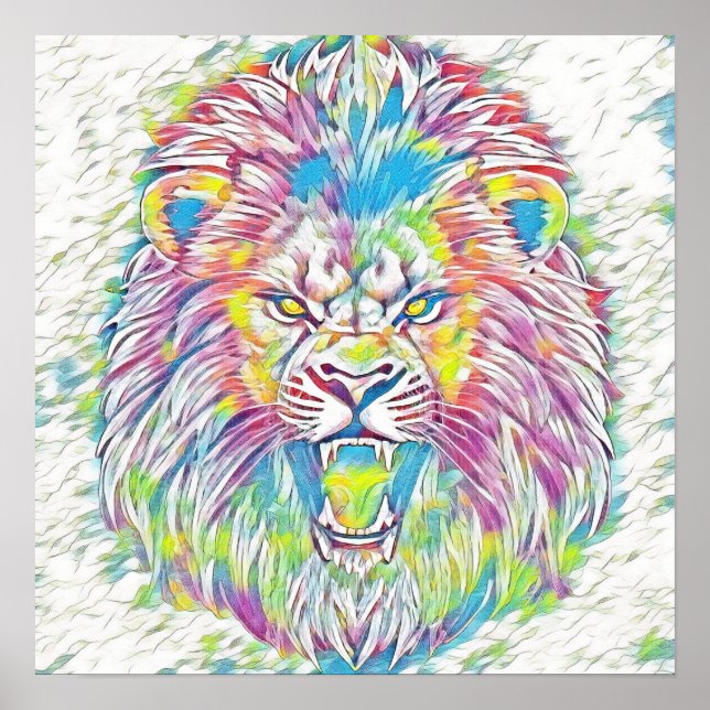Roaring Pastel Rainbow Lion Art Poster (Vorne)