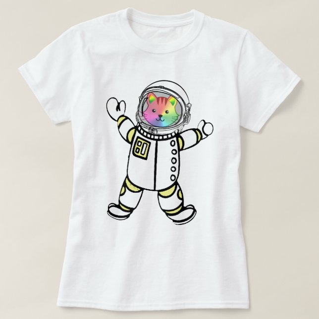 Roaring Rainbow Astro Kitty Cat Astronaut T-Shirt (Design vorne)