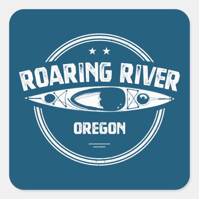 Roaring River Oregon Kayak Quadratischer Aufkleber (Vorderseite)