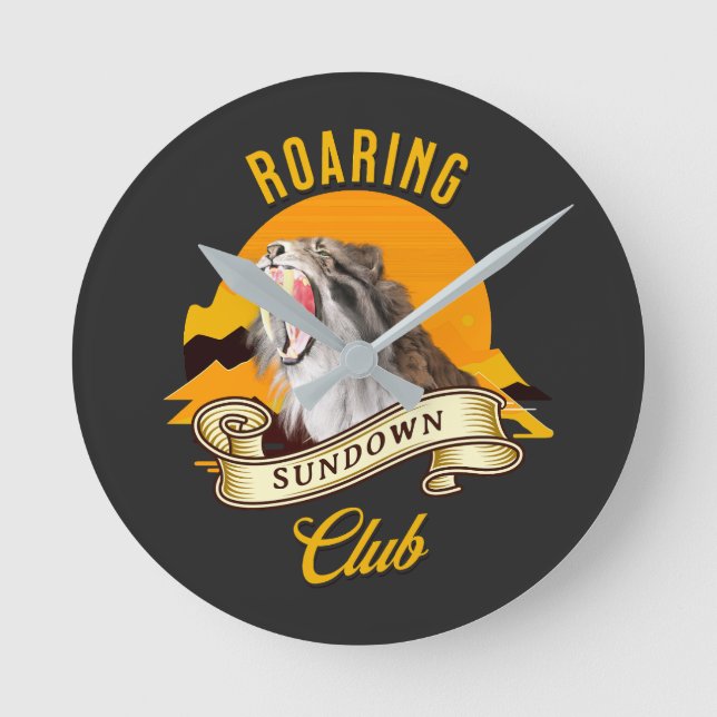 Roaring Sundown Club Saberzahntiger Runde Wanduhr (Vorderseite)