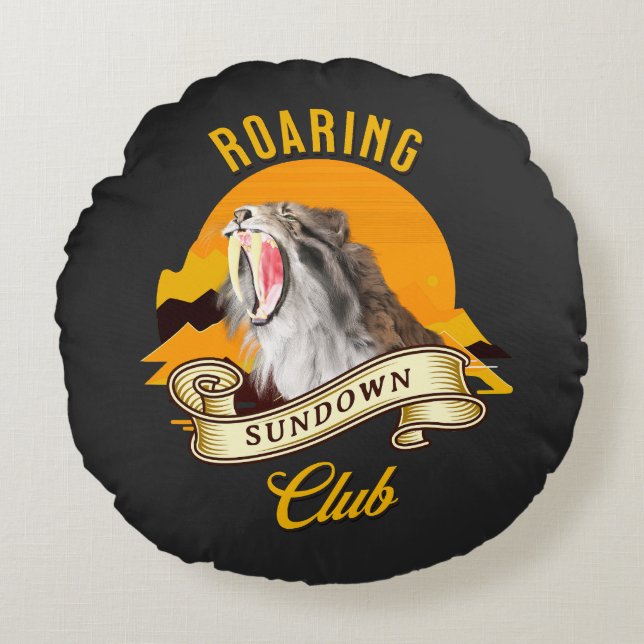Roaring Sundown Club Saberzahntiger Rundes Kissen (Vorderseite)