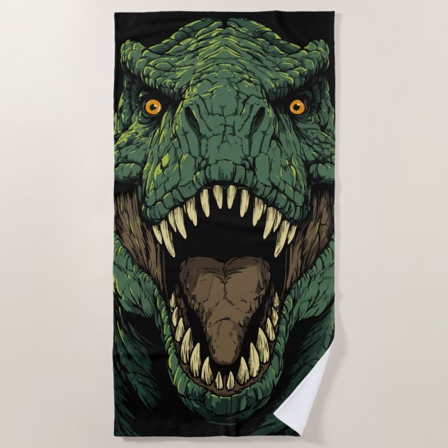 Roaring T-Rex Close-Up – Fierce Dinosaur Art Strandtuch (Vorderseite)