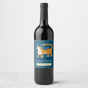Roaring Tiger Chinesisch Neujahr 2022 Holiday Navy Weinetikett