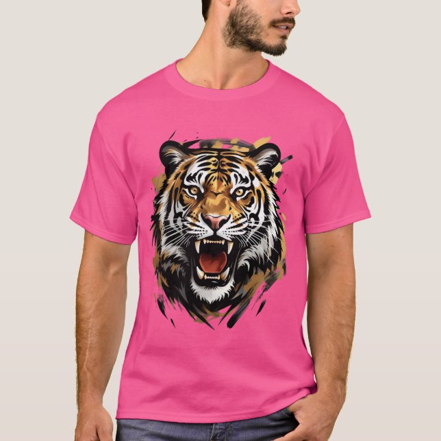 Roaring Tiger Face Vector Illustration T-Shirt (Vorderseite)