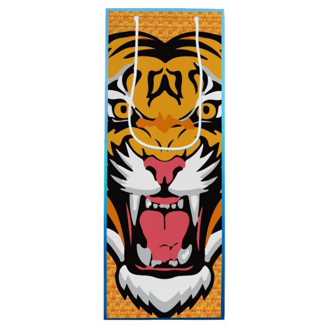 Roaring Tiger Head-25818 Reiseumarmung Geschenktüte Für Weinflaschen (Vorderseite)