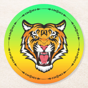 Roaring Tiger Head-25818 Runder Pappuntersetzer