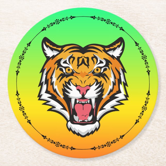 Roaring Tiger Head-25818 Runder Pappuntersetzer (Vorderseite)
