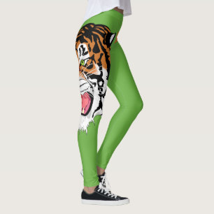 Roaring Tiger Head Print auf Green Leggings
