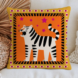 Roaring Tiger in Black& White on Orange Funky Kissen