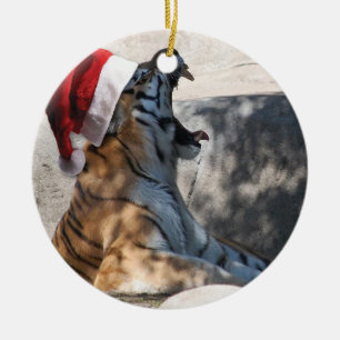 Roaring Tiger mit Weihnachtsmannmütze Keramik Ornament