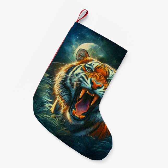 Roaring Tiger Moonlit Dschungel Kleiner Weihnachtsstrumpf (Vorderansicht (hängend))