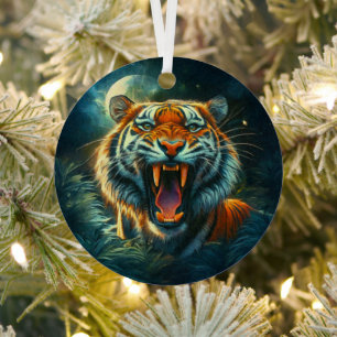 Roaring Tiger Moonlit Dschungel Ornament Aus Metall