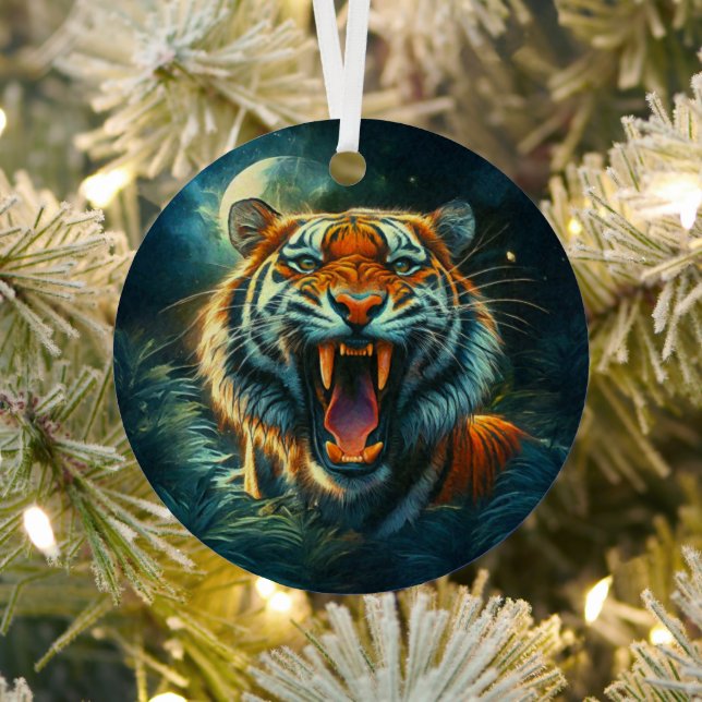 Roaring Tiger Moonlit Dschungel Ornament Aus Metall (InSitu)