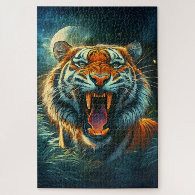 Roaring Tiger Moonlit Dschungel Puzzle (Vertikal)