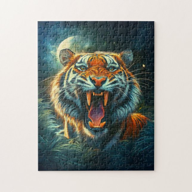 Roaring Tiger Moonlit Dschungel Puzzle (Vertikal)