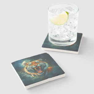 Roaring Tiger Moonlit Dschungel Steinuntersetzer