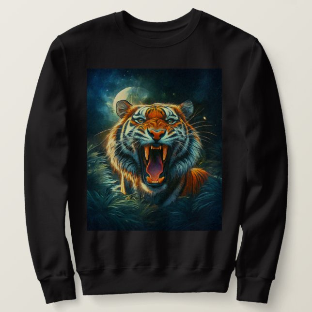 Roaring Tiger Moonlit Dschungel Sweatshirt (Design vorne)