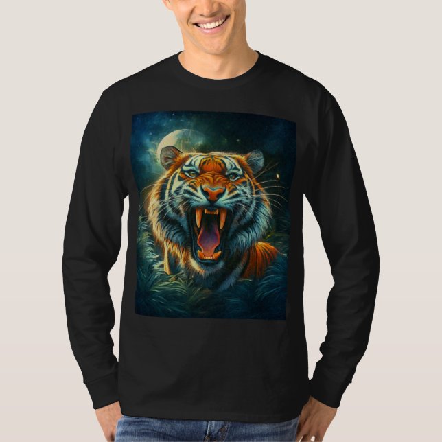 Roaring Tiger Moonlit Dschungel T-Shirt (Vorderseite)