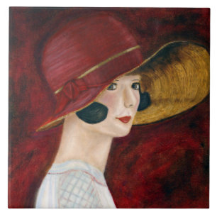 Roaring Twenties 1920er Flapper Girl in Red Hat Fliese