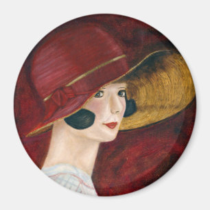 Roaring Twenties 1920er Flapper Girl in Red Hat Magnet