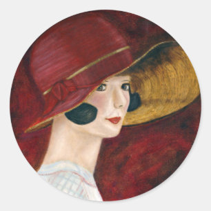 Roaring Twenties 1920er Flapper Girl in Red Hat Runder Aufkleber
