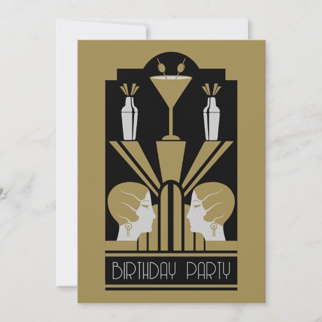 Roaring Twenties Art Deco Geburtstag Einladung (Vorderseite)