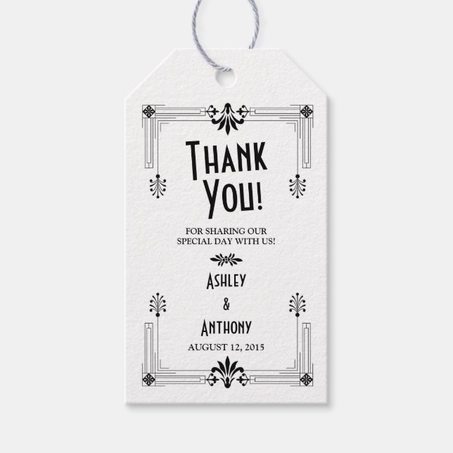 Roaring Twenties Art Deco Wedding Geschenkanhänger (Vorderseite)