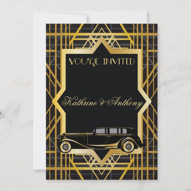 Roaring Twenties Gatsby Style Wedding Einladung (Vorderseite)