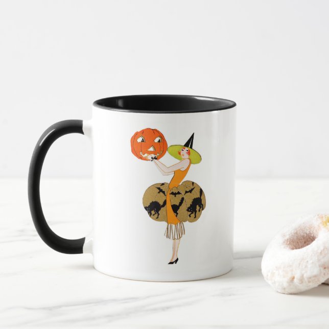 Roaring Twenties Girl mit Jack-o-Lantern Tasse (Mit Donut)