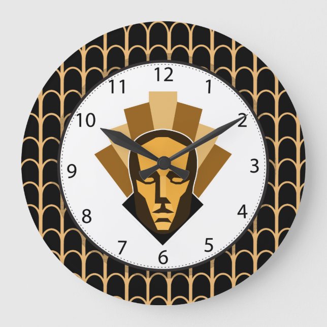 Roaring Twenties Style Statue Wappen 1920 Große Wanduhr (Vorderseite)