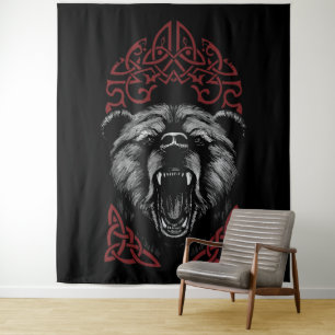 Roaring Viking Bear Wandteppich