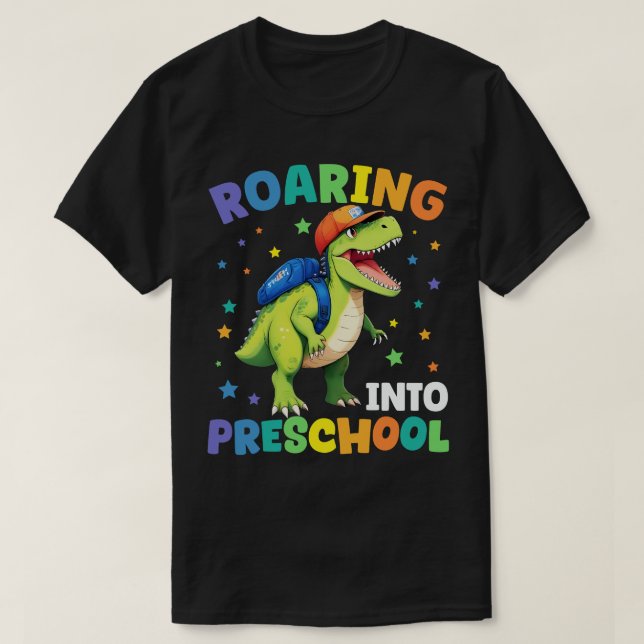 Roaring Vorschool Dinosaurier, um zurück in die Sc T-Shirt (Design vorne)
