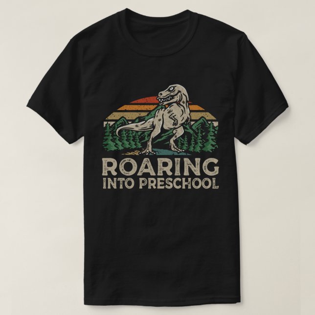 Roaring Vorschool Dinosaurier, um zurück in die Sc T-Shirt (Design vorne)