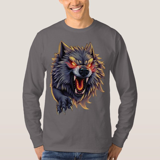 Roaring Wolf - Fierce Attitude Graphic Design T-Shirt (Vorderseite)
