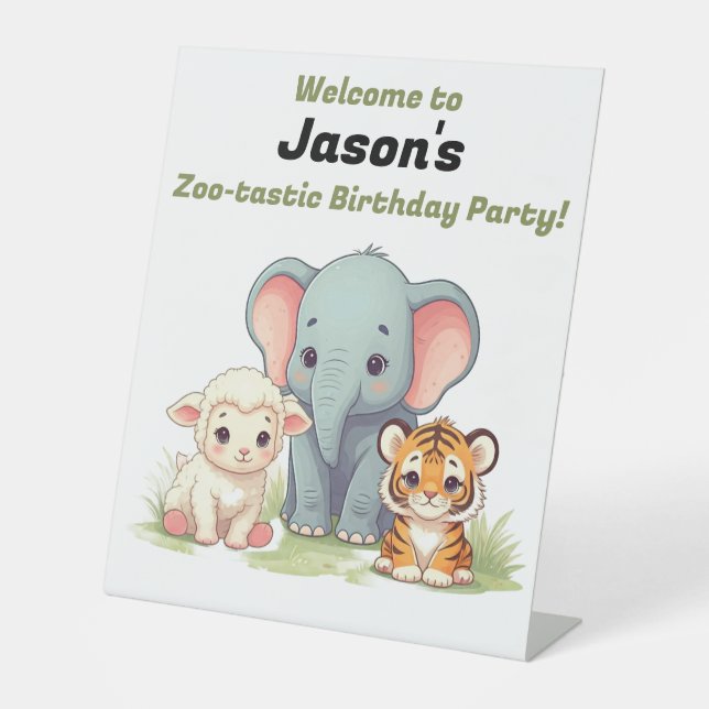 Roaring Zoo Birthday Pedestal Sign Sockelschild (Vorderseite)