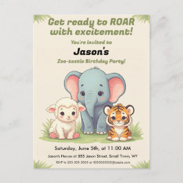 Roaring Zoo Birthday Postcard Postkarte