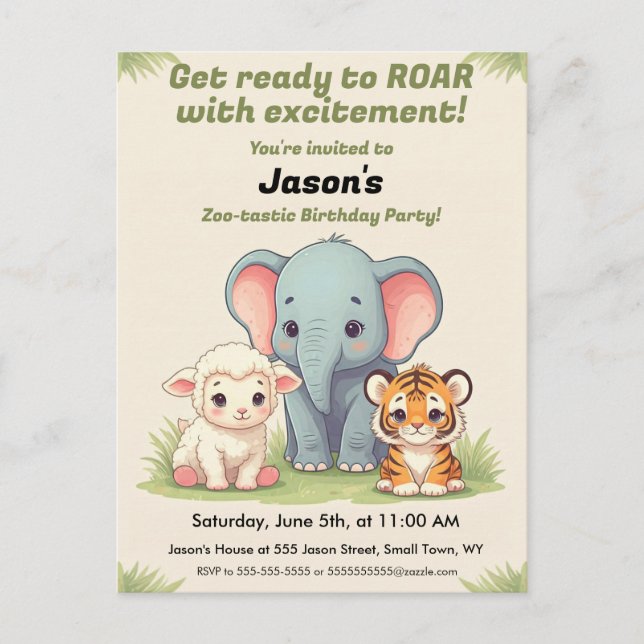 Roaring Zoo Birthday Postcard Postkarte (Vorderseite)