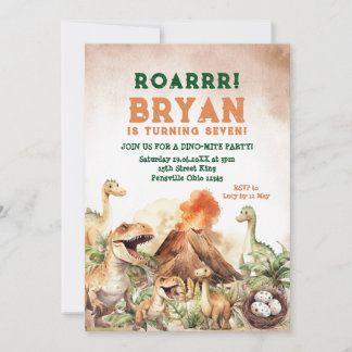 Roarrr Jurassic Dinosaur Boy Dino Birthday Party Einladung