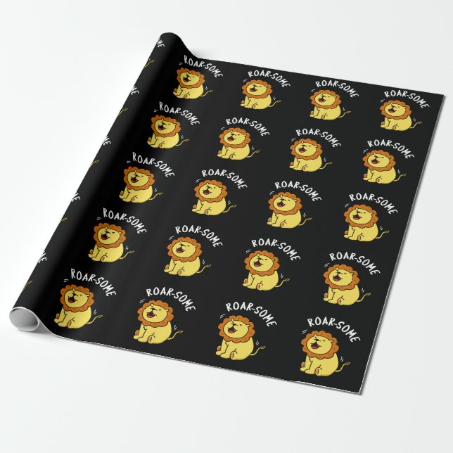 Roarsome Funny Roaring Lion Pun Dark BG Geschenkpapier (Ungerollt)
