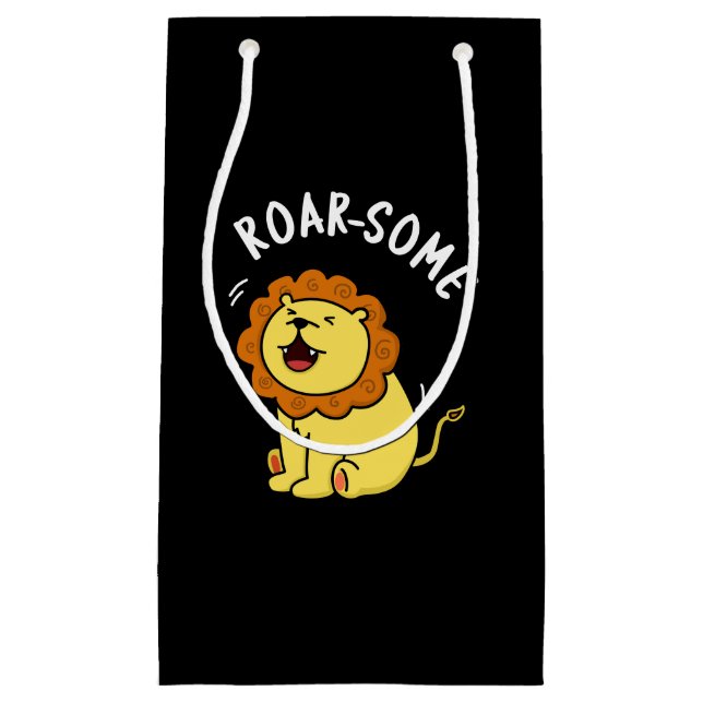 Roarsome Funny Roaring Lion Pun Dark BG Kleine Geschenktüte (Vorderseite)