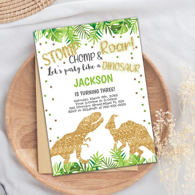 Roarsome Kids Party Card mit Sparkor Einladung (Glitter Dinosaurs Birthday Invitations)