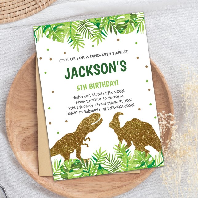 Roarsome Party Card für Jungs oder Mädchen Einladung (Green Glitter Dinosaur Birthday Invitations)