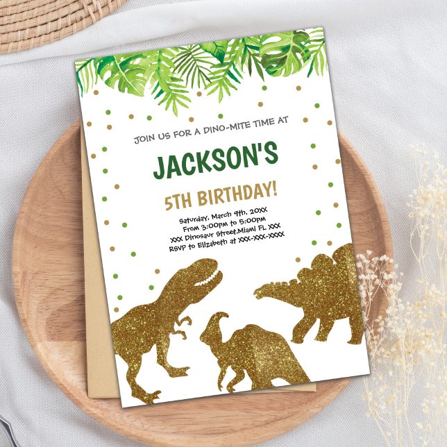 Roarsome Prehistorisches Party Card Einladung (Brown Glitter Dinosaur Birthday Invitations)
