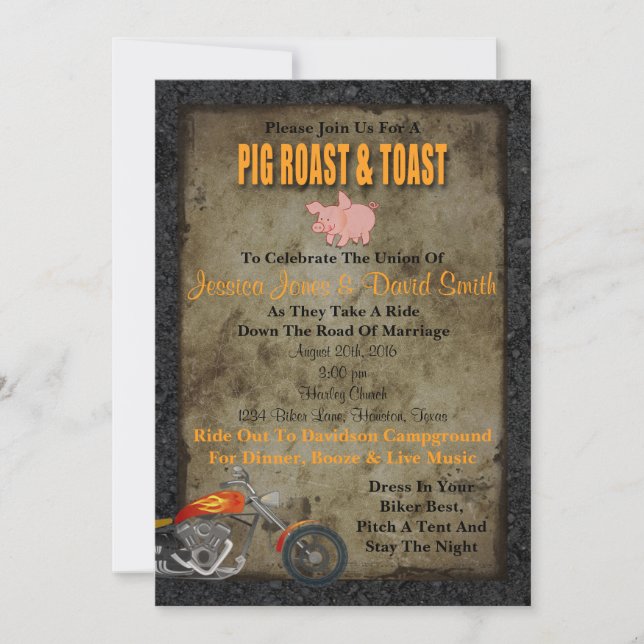 Roastbrot und Toast Biker Hochzeit Einladung (Vorderseite)